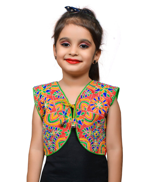 Red Mini Embroidered Jacket For Kids