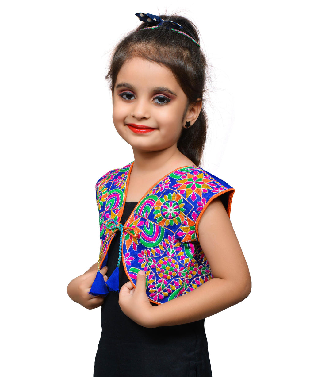 Blue Mini Embroidered Jacket For Kids