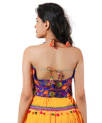 Embroidered Multicoloured Kutch Work Sleeveless Halter Blouse-Blue
