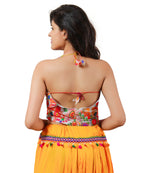 Embroidered Multicoloured Kutch Work Sleeveless Halter Blouse-White