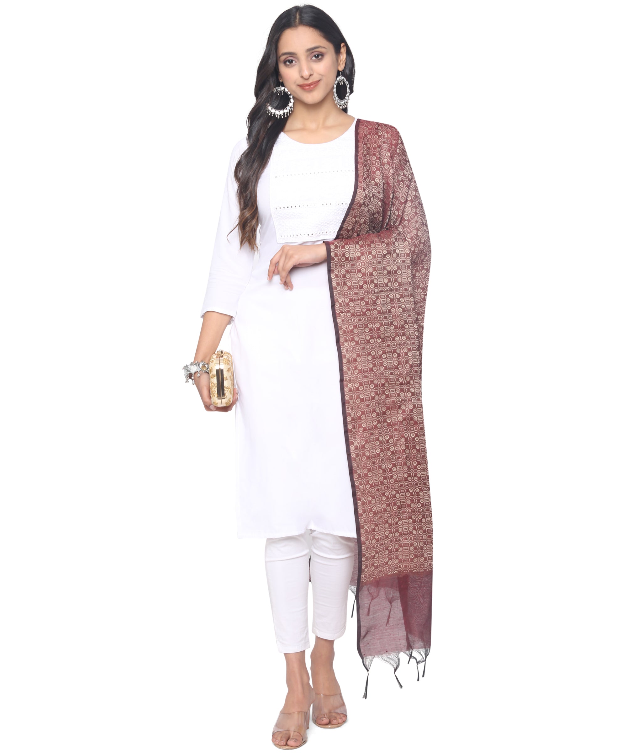 Banjara India Women's Banarasi Woven Dupatta-Maroon