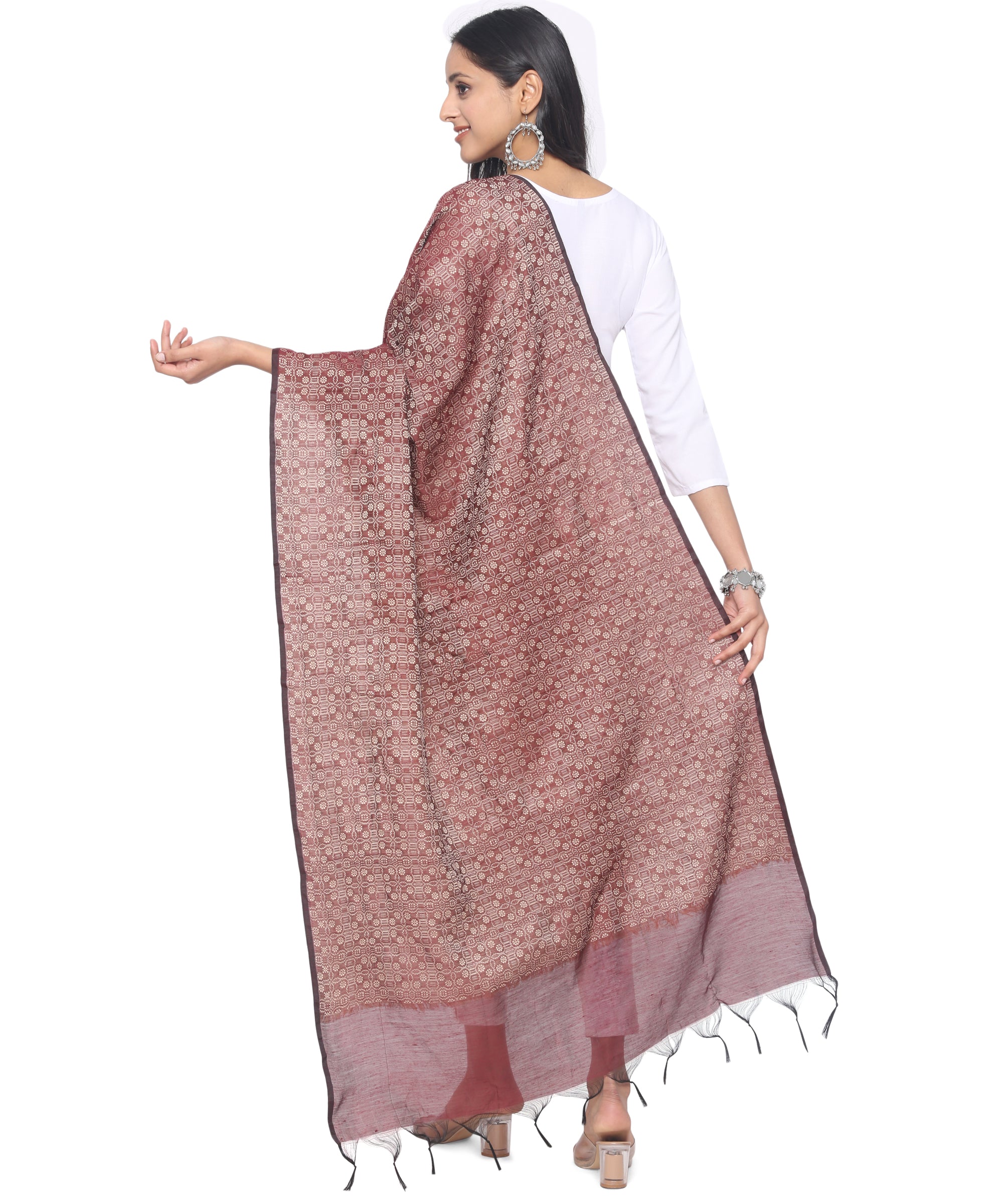 Banjara India Women's Banarasi Woven Dupatta-Maroon