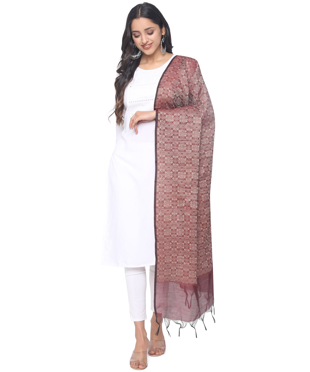 Banjara India Women's Banarasi Woven Dupatta-Maroon