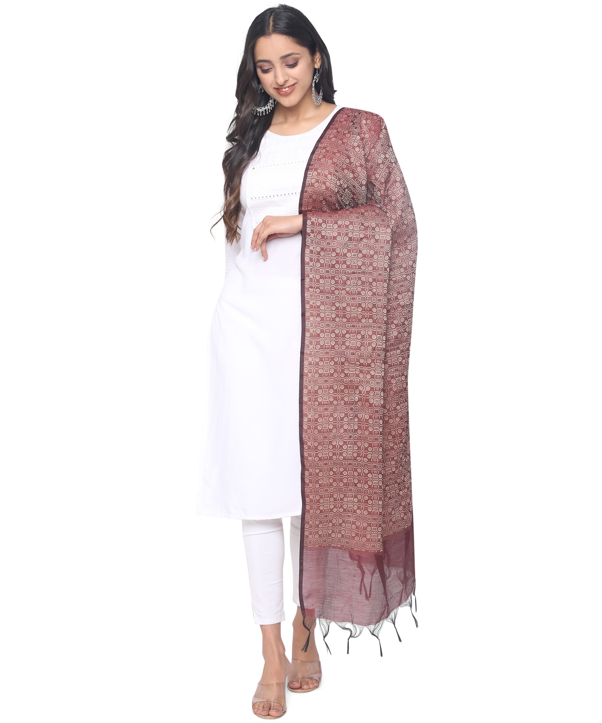 Banjara India Women's Banarasi Woven Dupatta-Maroon