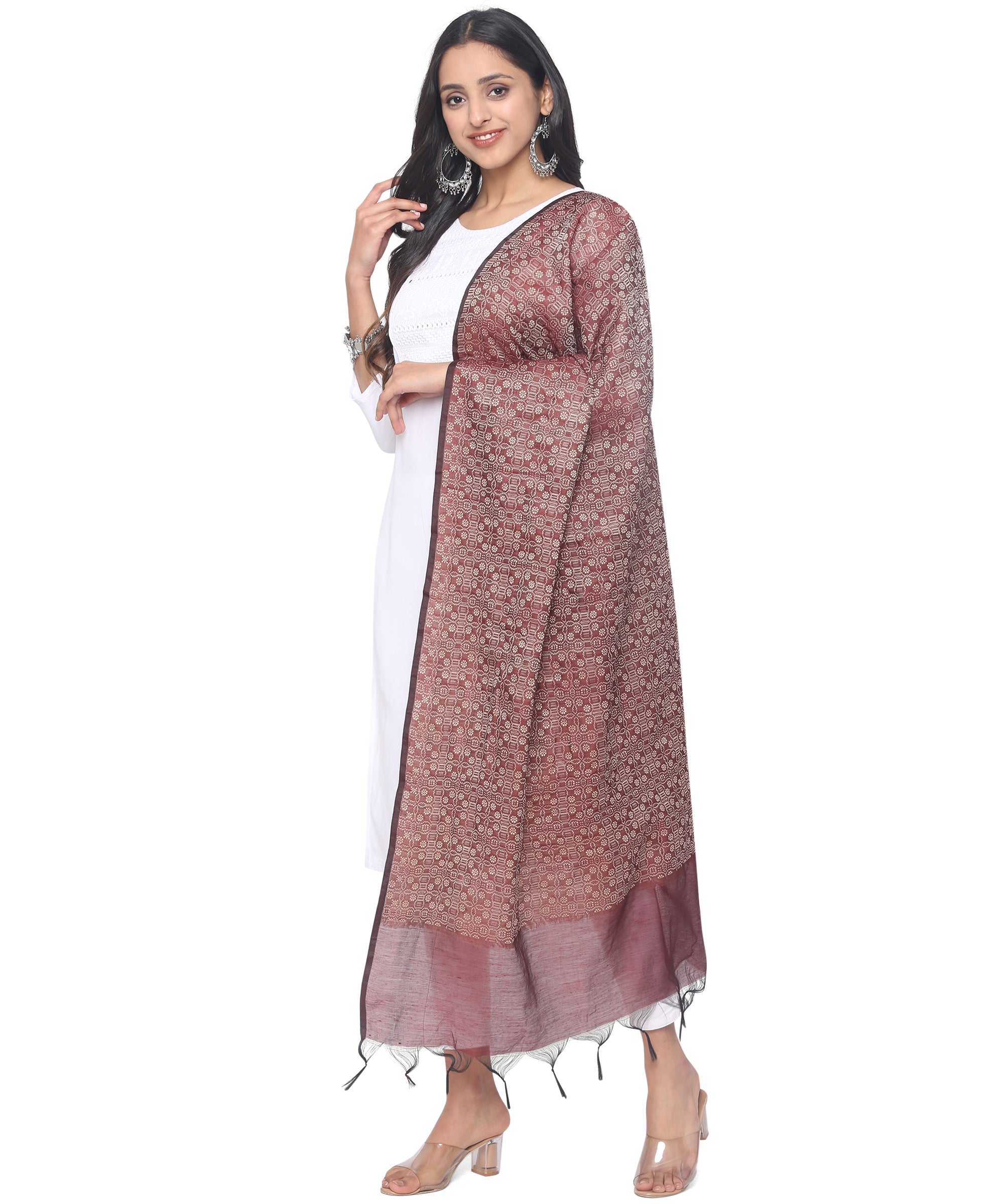 Banjara India Women's Banarasi Woven Dupatta-Maroon