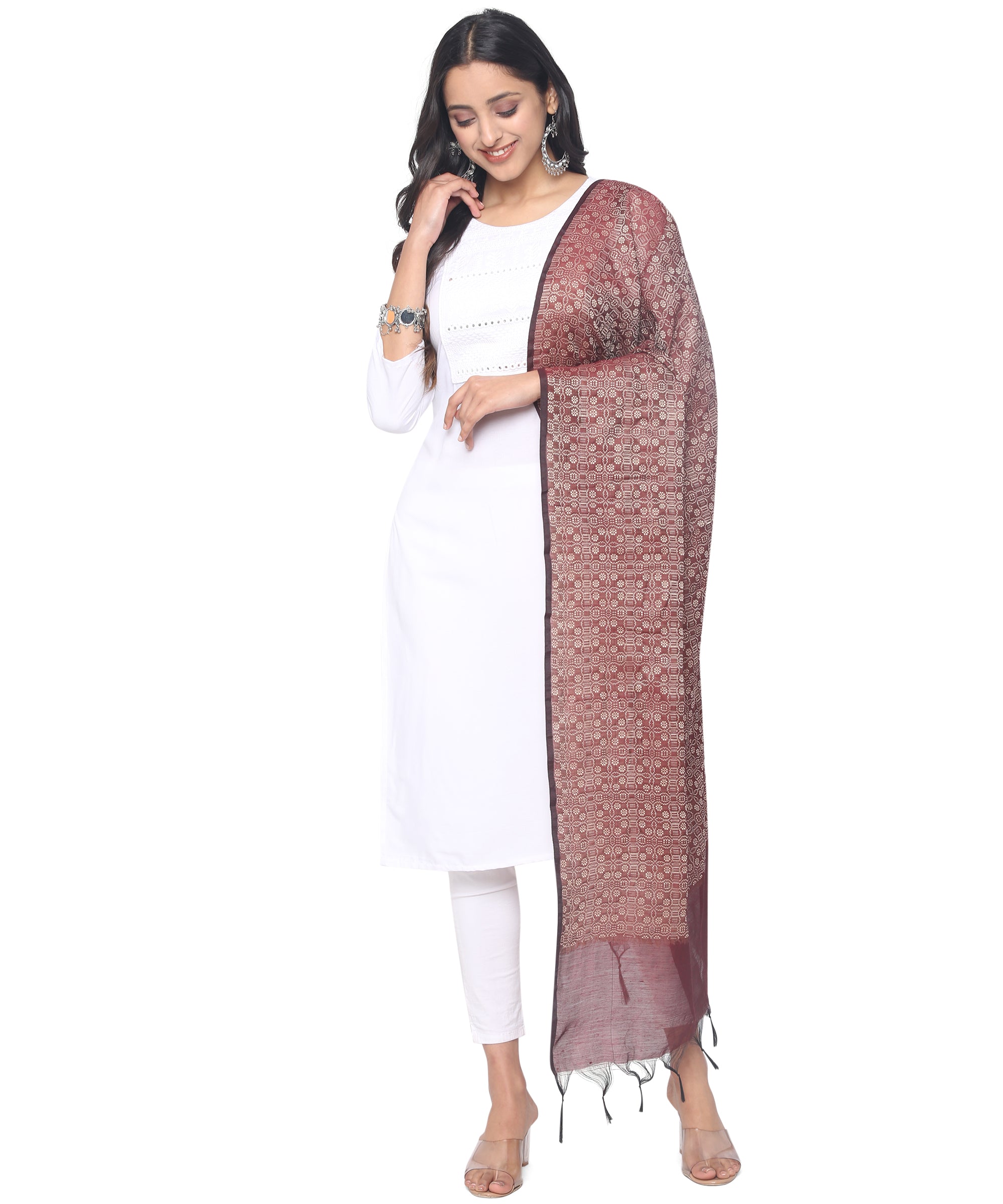 Banjara India Women's Banarasi Woven Dupatta-Maroon