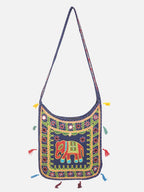 Banjara India Elephant Design Kutchi Mirrorwork Hand Embroidered Shoulder Bag (BAG-BlueBlue)