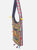 Banjara India Elephant Design Kutchi Mirrorwork Hand Embroidered Shoulder Bag (BAG-BlueBlue)