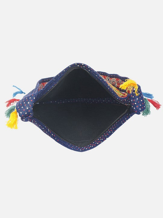 Banjara India Elephant Design Kutchi Mirrorwork Hand Embroidered Shoulder Bag (BAG-BlueBlue)