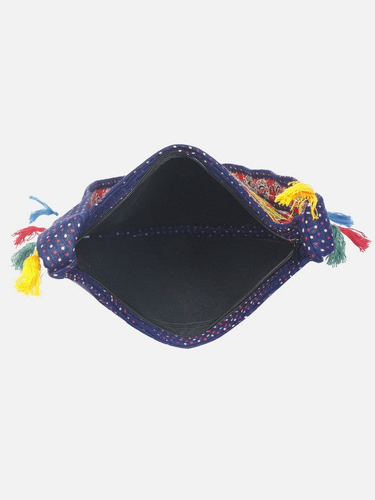 Banjara India Elephant Design Kutchi Mirrorwork Hand Embroidered Shoulder Bag (BAG-BlueOrange)