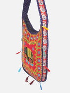 Banjara India Elephant Design Kutchi Mirrorwork Hand Embroidered Shoulder Bag (BAG-BlueRed)