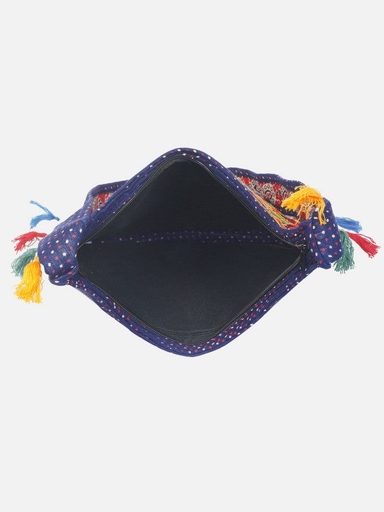 Banjara India Elephant Design Kutchi Mirrorwork Hand Embroidered Shoulder Bag (BAG-BlueRed)