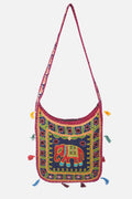 Banjara India Elephant Design Kutchi Mirrorwork Hand Embroidered Shoulder Bag (BAG-BlueMaroon)