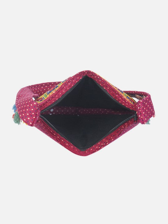 Banjara India Elephant Design Kutchi Mirrorwork Hand Embroidered Shoulder Bag (BAG-BlueMaroon)