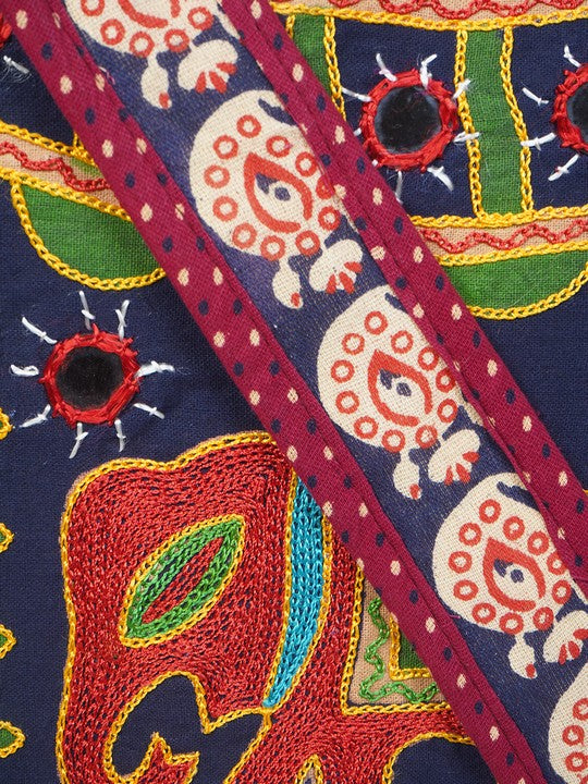Banjara India Elephant Design Kutchi Mirrorwork Hand Embroidered Shoulder Bag (BAG-BlueMaroon)