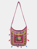 Banjara India Elephant Design Kutchi Mirrorwork Hand Embroidered Shoulder Bag (BAG-MaroonMaroon)