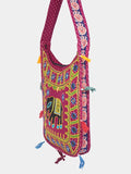 Banjara India Elephant Design Kutchi Mirrorwork Hand Embroidered Shoulder Bag (BAG-MaroonMaroon)