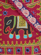 Banjara India Elephant Design Kutchi Mirrorwork Hand Embroidered Shoulder Bag (BAG-MaroonMaroon)