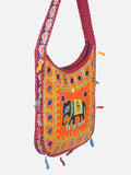 Banjara India Elephant Design Kutchi Mirrorwork Hand Embroidered Shoulder Bag (BAG-MaroonOrange)
