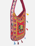 Banjara India Elephant Design Kutchi Mirrorwork Hand Embroidered Shoulder Bag (BAG-MaroonRed)