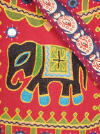 Banjara India Elephant Design Kutchi Mirrorwork Hand Embroidered Shoulder Bag (BAG-MaroonRed)