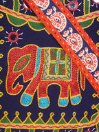 Banjara India Elephant Design Kutchi Mirrorwork Hand Embroidered Shoulder Bag (BAG-OrangeBlue)