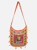 Banjara India Elephant Design Kutchi Mirrorwork Hand Embroidered Shoulder Bag (BAG-OrangeMaroon)