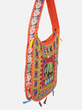 Banjara India Elephant Design Kutchi Mirrorwork Hand Embroidered Shoulder Bag (BAG-OrangeMaroon)