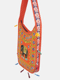 Banjara India Elephant Design Kutchi Mirrorwork Hand Embroidered Shoulder Bag (BAG-OrangeOrange)