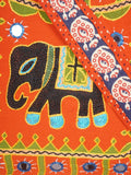Banjara India Elephant Design Kutchi Mirrorwork Hand Embroidered Shoulder Bag (BAG-OrangeOrange)
