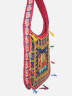 Banjara India Elephant Design Kutchi Mirrorwork Hand Embroidered Shoulder Bag (BAG-RedBlue)