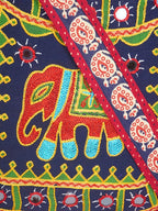 Banjara India Elephant Design Kutchi Mirrorwork Hand Embroidered Shoulder Bag (BAG-RedBlue)