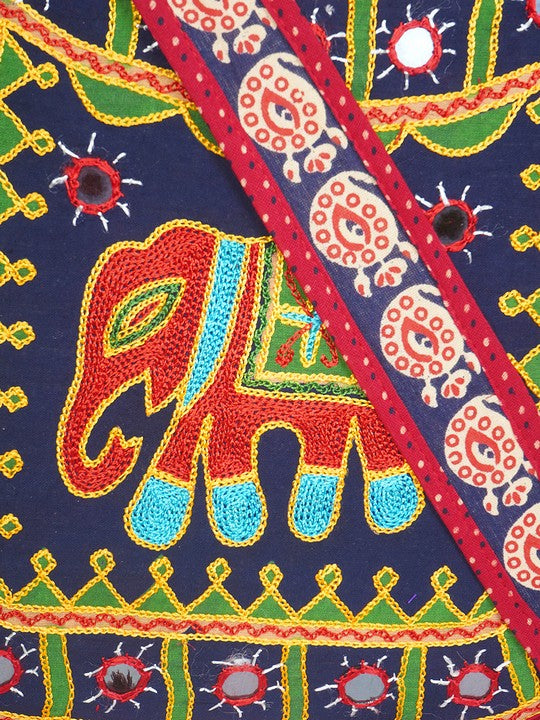 Banjara India Elephant Design Kutchi Mirrorwork Hand Embroidered Shoulder Bag (BAG-RedBlue)