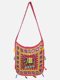 Banjara India Elephant Design Kutchi Mirrorwork Hand Embroidered Shoulder Bag (BAG-RedMaroon)