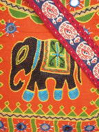 Banjara India Elephant Design Kutchi Mirrorwork Hand Embroidered Shoulder Bag (BAG-RedOrange)