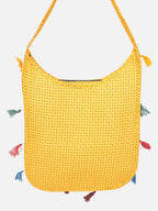 Banjara India Elephant Design Kutchi Mirrorwork Hand Embroidered Shoulder Bag (BAG-YellowBlue)