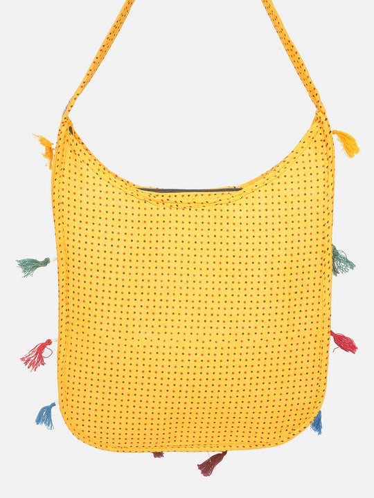 Banjara India Elephant Design Kutchi Mirrorwork Hand Embroidered Shoulder Bag (BAG-YellowBlue)
