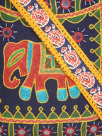 Banjara India Elephant Design Kutchi Mirrorwork Hand Embroidered Shoulder Bag (BAG-YellowBlue)