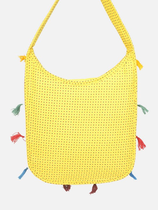 Banjara India Elephant Design Kutchi Mirrorwork Hand Embroidered Shoulder Bag (BAG-YellowMaroon)