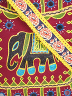 Banjara India Elephant Design Kutchi Mirrorwork Hand Embroidered Shoulder Bag (BAG-YellowMaroon)
