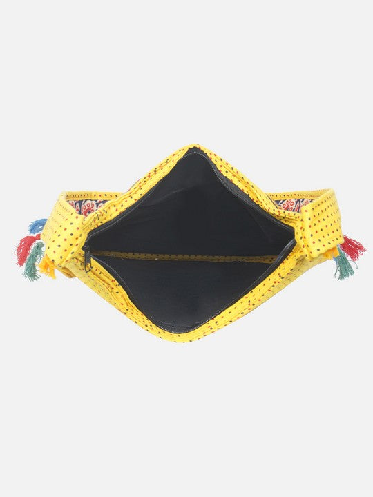 Banjara India Elephant Design Kutchi Mirrorwork Hand Embroidered Shoulder Bag (BAG-YellowRed)