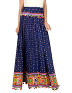 Bandhani Print & Kutchi Embroidered Border Rayon Skirt/Chaniya - BandhaniSkirt-NavyBlue