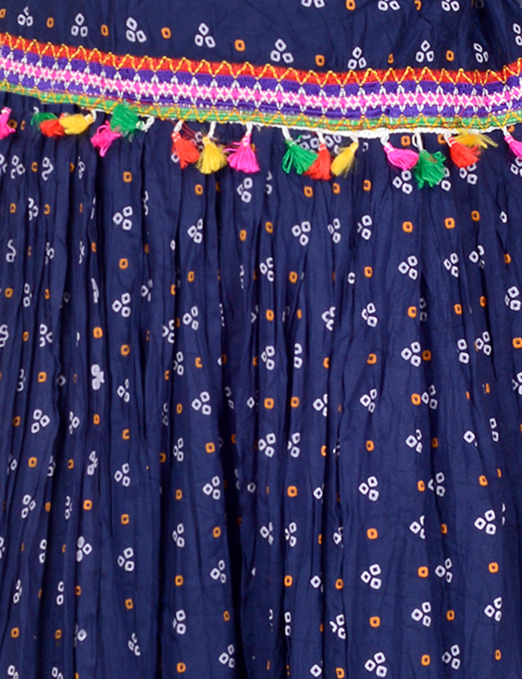 Bandhani Print & Kutchi Embroidered Border Rayon Skirt/Chaniya - BandhaniSkirt-NavyBlue