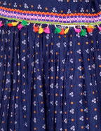 Bandhani Print & Kutchi Embroidered Border Rayon Skirt/Chaniya - BandhaniSkirt-NavyBlue