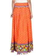 Bandhani Print & Kutchi Embroidered Border Rayon Skirt/Chaniya - BandhaniSkirt-Orange