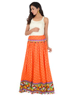 Bandhani Print & Kutchi Embroidered Border Rayon Skirt/Chaniya - BandhaniSkirt-Orange