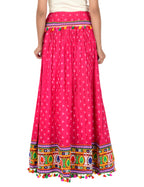 Bandhani Print & Kutchi Embroidered Border Rayon Skirt/Chaniya - BandhaniSkirt-Pink