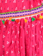 Bandhani Print & Kutchi Embroidered Border Rayon Skirt/Chaniya - BandhaniSkirt-Pink