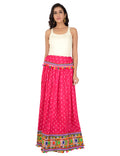 Bandhani Print & Kutchi Embroidered Border Rayon Skirt/Chaniya - BandhaniSkirt-Pink