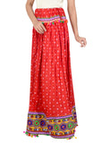 Bandhani Print & Kutchi Embroidered Border Rayon Skirt/Chaniya - Bandhani Skirt-Red